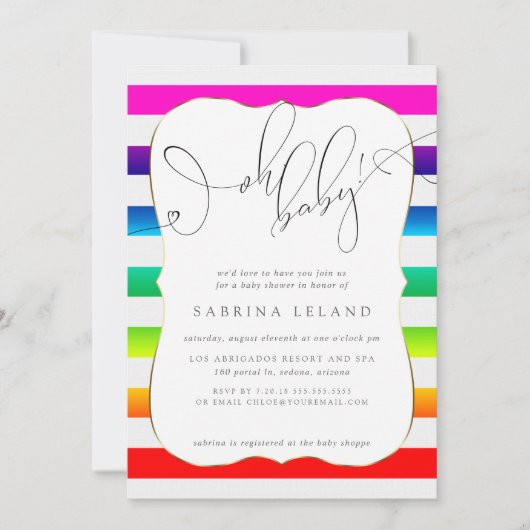 Invitation OH Bébé Ombré Rainbow Stripes (Devant)