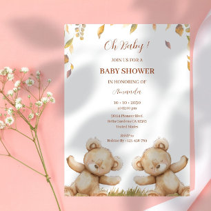 Invitation Oh Bébé Ours Dormir mignon Feuilles d'automne Baby