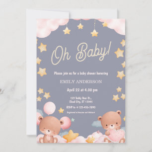 Invitation Oh Bébé Ours en Peluche Scintille Petite Étoile Ba