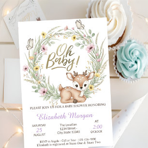 Invitation Oh Bébé Papillons Éléphant Baby Shower  