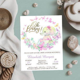 Invitation Oh Bébé Papillons Éléphant Baby Shower