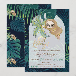 Invitation Oh Bébé Paresseux Endormi Feuille de Palmier Baby