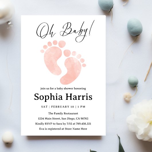 Invitation Oh bébé pieds fille Baby shower