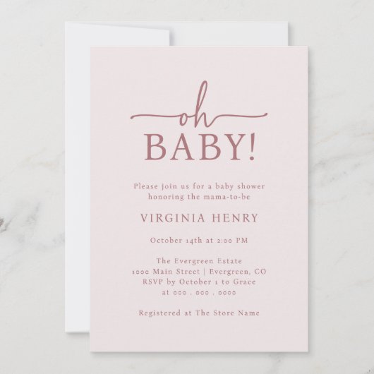 Invitation Oh Bébé Rose Baby Shower (Devant)