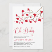 Invitation Oh Bébé rose Coeurs rouges Valentines Baby shower (Devant)