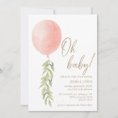 Invitation Oh Bébé rose Fille Balloon Eucalyptus Foliage (Devant)