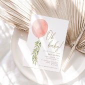 Invitation Oh Bébé rose Fille Balloon Eucalyptus Foliage