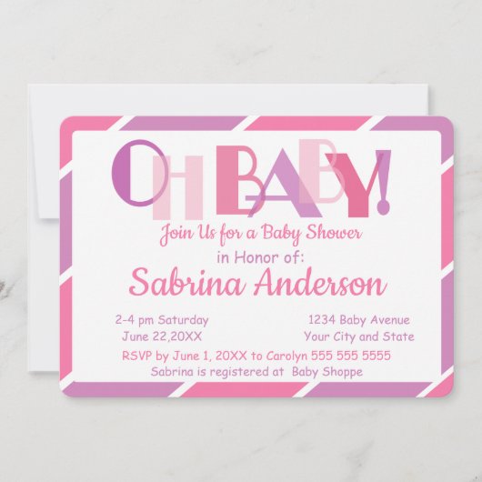 Invitation Oh Bébé rose moderne Baby shower lunaire (Devant)