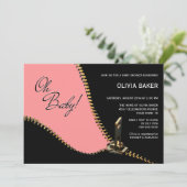Invitation Oh Bébé rose noire avec Baby shower Zipper or (Debout devant)