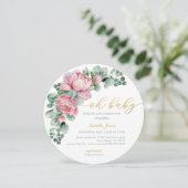 Invitation Oh Bébé rose or Floral verdure Baby shower fille (Debout devant)