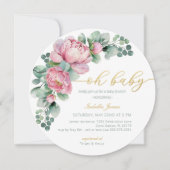 Invitation Oh Bébé rose or Floral verdure Baby shower fille (Devant)