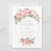 Invitation Oh Bébé rose or Floral verdure Baby shower fille (Devant)