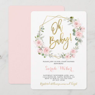 Invitation Oh Bébé rose pâle baby shower floral fille