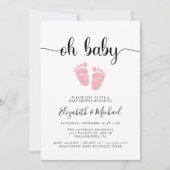 Invitation Oh Bébé rose Pieds bébé Fille Couples Douche (Devant)