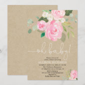 Invitation Oh bébé rustique rousse fille baby shower floral (Devant / Derrière)