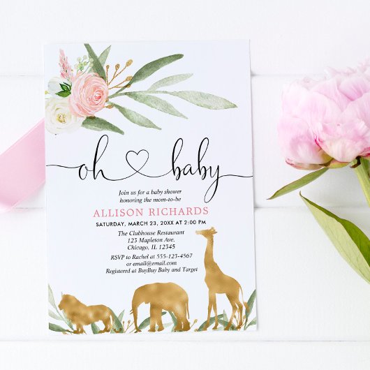 Invitation Oh bébé safari verdure or fille baby shower