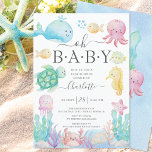 Invitation Oh Bébé Sous Le Baby shower De Mer<br><div class="desc">Adorable sous le design bébé de la mer avec une pieuvre rose,  baleine,  tortue de mer,  méduse,  crabe,  cheval de mer et de poisson mis sur un arrière - plan blanc.. Parfait pour votre douche d'été thème océan pour une petite fille.</div>