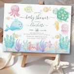 Invitation Oh Bébé Sous Le Baby shower De Mer<br><div class="desc">Adorable sous le design bébé de la mer avec une pieuvre rose,  baleine,  tortue de mer,  méduse,  crabe,  cheval de mer et de poisson mis sur un arrière - plan blanc.. Parfait pour votre douche d'été thème océan pour une petite fille.</div>