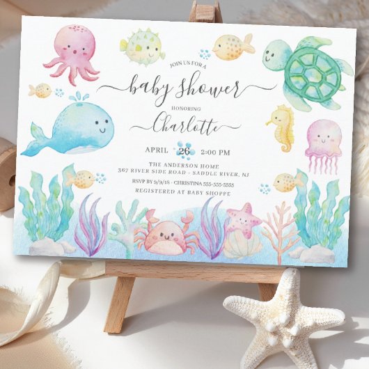 Invitation Oh Bébé Sous Le Baby shower De Mer