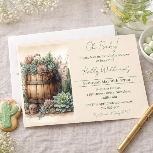Invitation Oh Bébé ! Succulentes et Cactus Rustiques pour la 