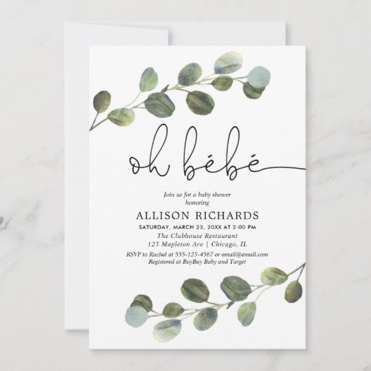 Invitation Oh bebe thème français rose noir blanc fille bébé (Devant)