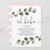 Invitation Oh bebe thème français rose noir blanc fille bébé (Devant / Derrière)