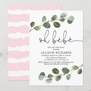 Invitation Oh bebe thème français rose noir blanc fille bébé