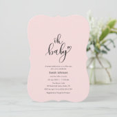 Invitation Oh Bébé ! Typographie minimale Fête bébé rose (Debout devant)