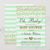Invitation Oh Bébé Vert Menthe Or Fête de Bébé Mixte (Devant / Derrière)