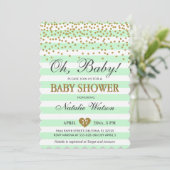 Invitation Oh Bébé Vert Menthe Or Fête de Bébé Mixte (Debout devant)