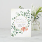 Invitation Oh Bébé Vert rose Floral Baby shower fille (Debout devant)