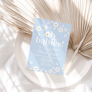 Invitation Oh Bébés! Baby shower bleu pâle aux marguerites