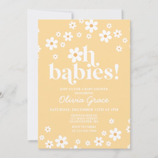 Invitation Oh Bébés ! Fête de naissance jaune daisy (Devant)
