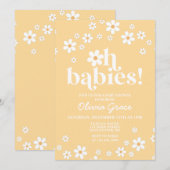 Invitation Oh Bébés ! Fête de naissance jaune daisy (Devant / Derrière)