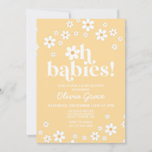 Invitation Oh Bébés ! Fête de naissance jaune daisy