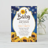 Invitation Oh bleu marine rustique de tournesols de baby (Debout devant)