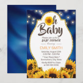 Invitation Oh bleu marine rustique de tournesols de baby (Devant / Derrière)