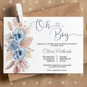 Invitation Oh Boho Pampas Baby shower en herbe