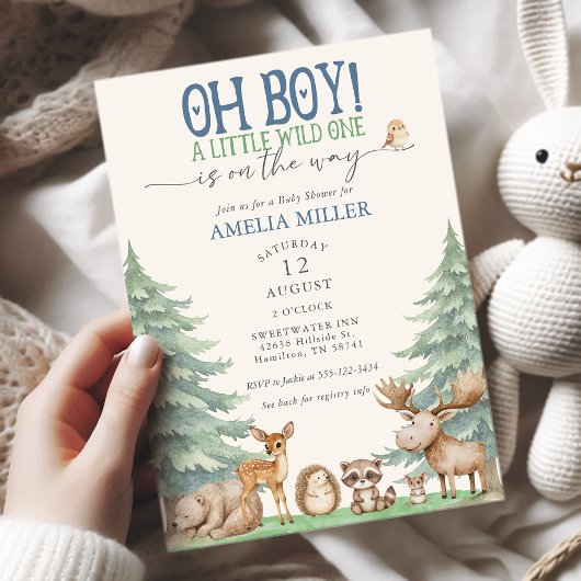Invitation Oh Boy A Little Wild One Forest Animal Baby Shower