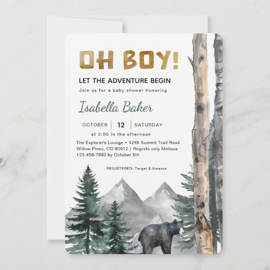 Invitation Oh Boy Adventure Begin | Baby shower de l'ours des (Devant)