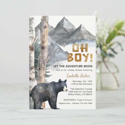 Invitation Oh Boy Adventure Begin | Baby shower Ours & Birch (Debout devant)
