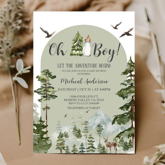 Invitation Oh Boy Adventure Pine Forest Baby shower de Noël
