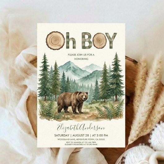 Invitation Oh Boy Adventure Woodland Bear Baby Shower