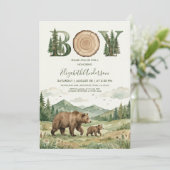 Invitation Oh Boy Adventure Woodland Bear Baby Shower (Debout devant)