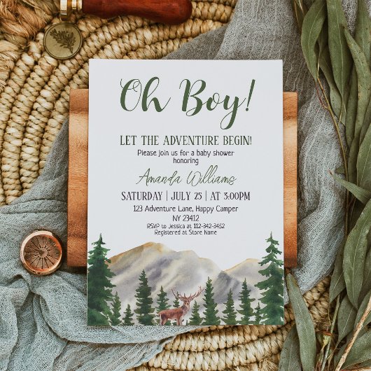 Invitation Oh Boy Adventure Woodland Deer Baby shower