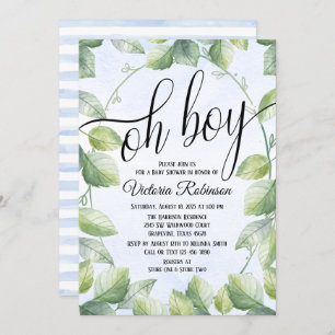 Invitation Oh Boy Aquarelle Baby shower Garçon de verdure
