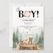 Invitation Oh Boy Aquarelle Bois Baby shower Animaux (Devant)