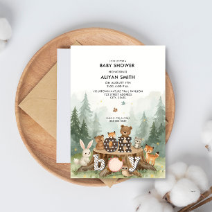 Invitation Oh Boy Aquarelle Bois Baby shower Animaux