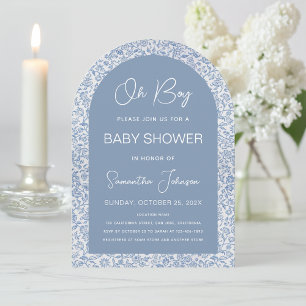 Invitation Oh Boy Arc Bleu Motif Floral Broderie Baby Shower