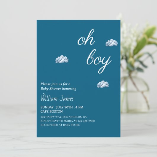 Invitation Oh Boy Baby shower - Design Cloud mignon (Debout devant)